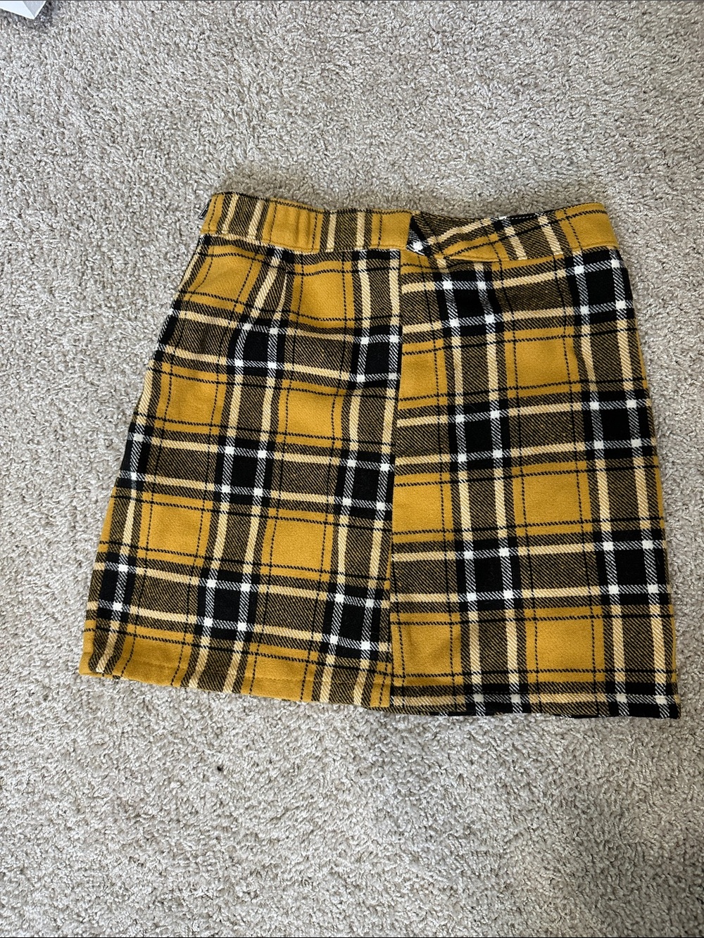 No Boundaries Small Yellow Plaid Mini Skirt with Black & White Accent